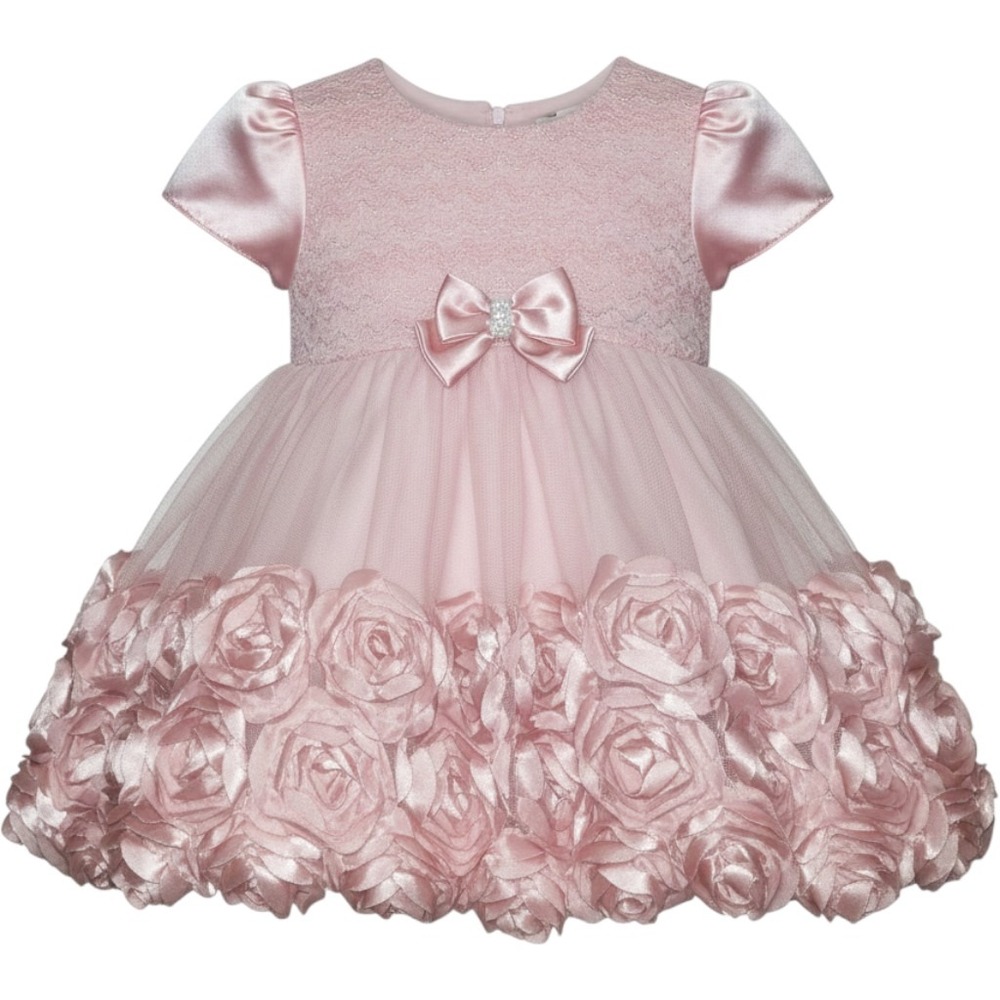 Nannette Baby Pink 3D Rosette Tulle Formal Dress with Diaper Cover 18M